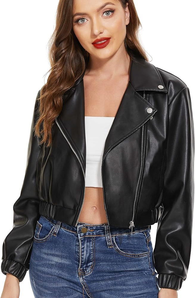 Fahsyee Faux Leather Jacket Women - Black Motorcycle Short Coat Moto Biker Blazer Casual Pleather... | Amazon (US)