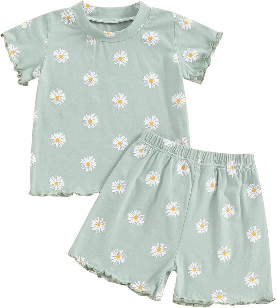 Hnyenmcko Toddler Baby Girl Summer Clothes Floral Print Short Sleeve Crewneck T-Shirt Tops Casual... | Amazon (US)