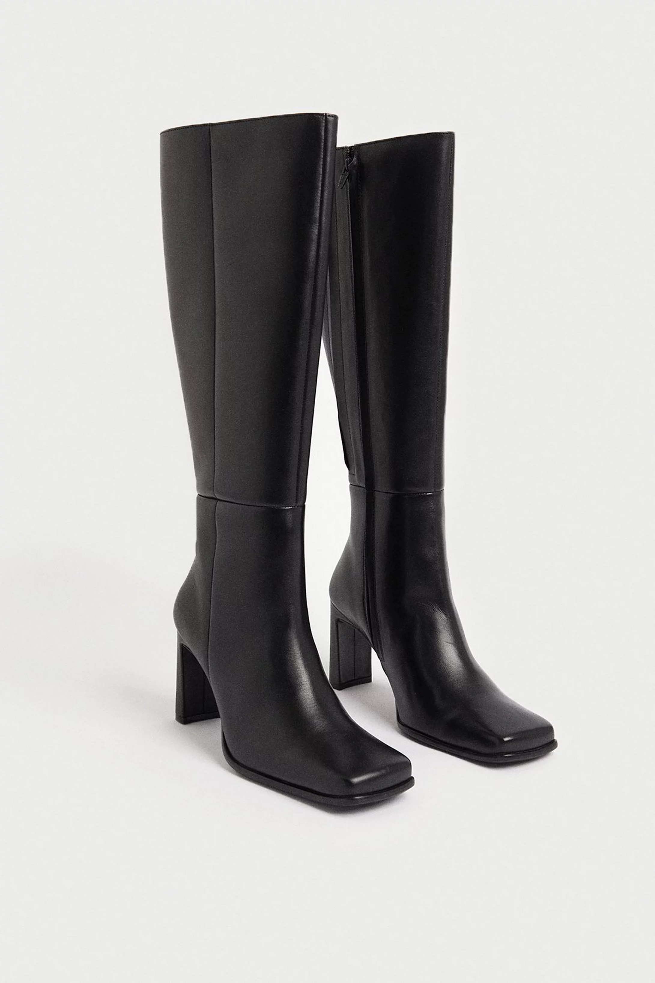 Premium Leather Squared Toe Knee High Boots | Warehouse UK & IE
