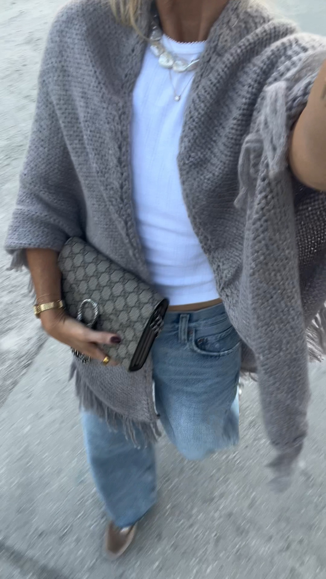 Taupe fringe poncho- loving fringe lately🤍  on sale right now! neutral casual outfit | chic mom style 

#LTKSaleAlert #LTKootd #LTKPetite