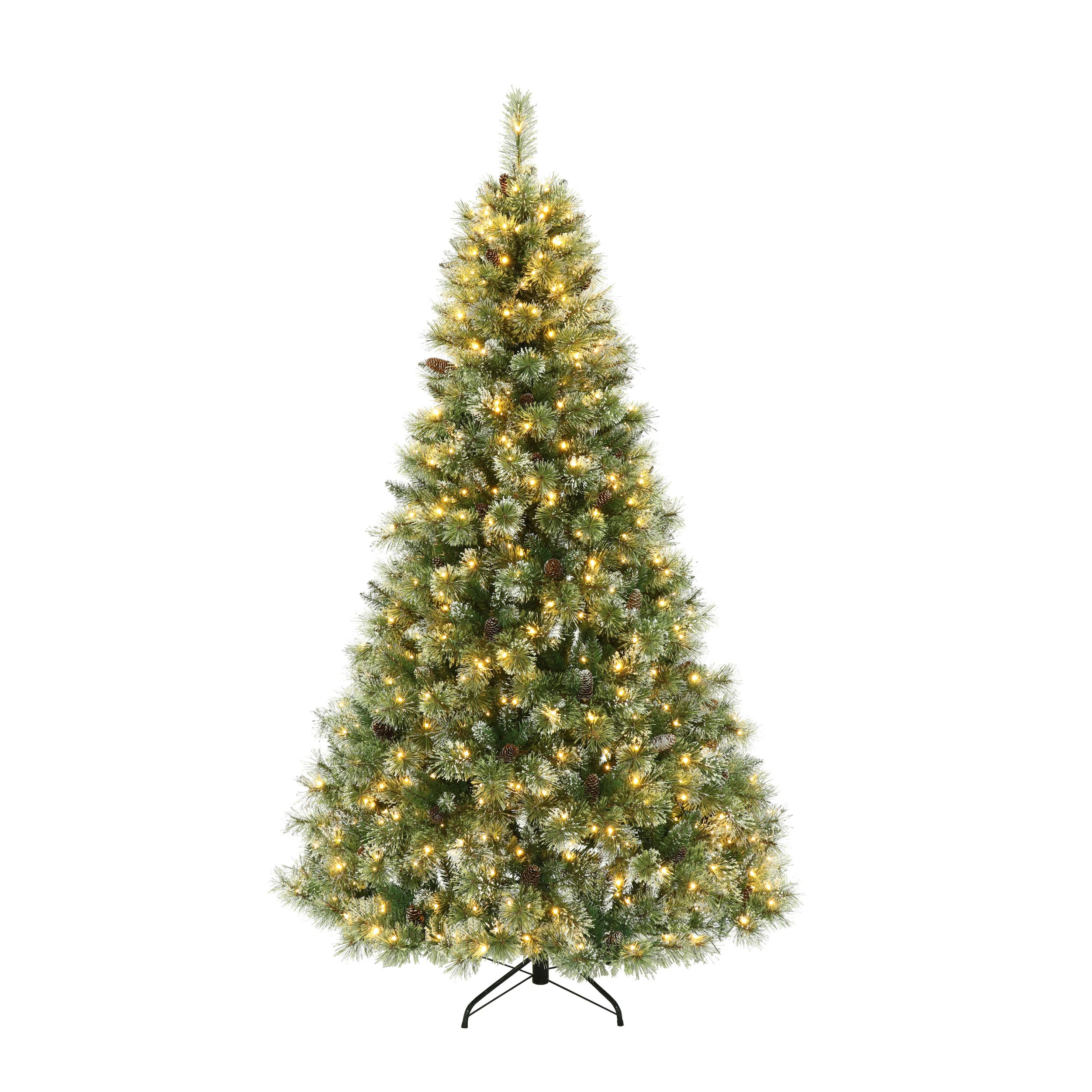 The Holiday Aisle® Green Flocked Christmas Tree with LED Lights and Pinecones | Wayfair | Wayfair North America