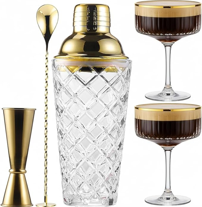 Cocktail Shaker Set with Coupe Glasses – 5-Piece Gift Set Includes Pineapple Glass Shaker with ... | Amazon (US)