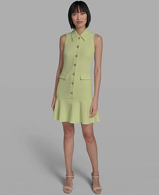 Women's Flower-Button Collared Sleeveless Shift Dress | Macy's