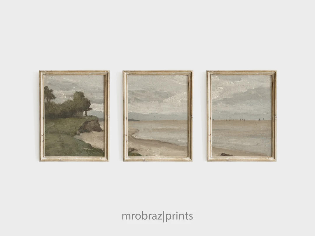 Vintage Triptych Landscape Print Set of 3 Oil Paintings, French Farmhouse Decor, 3 Piece Panel Wa... | Etsy (US)