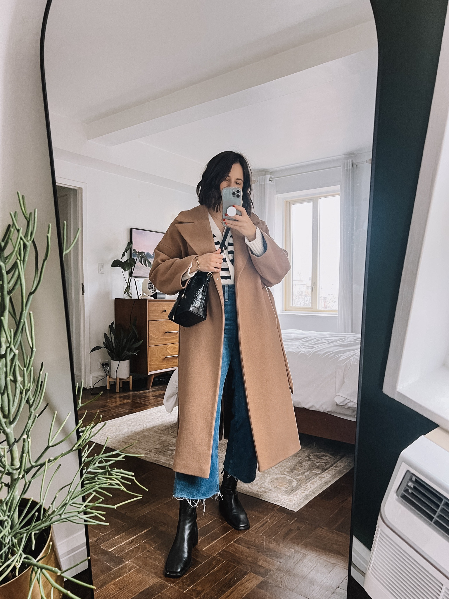 Camel coat outfit with Madewell jeans. Sezane sweater. Everlane boots  

#LTKMostLoved #LTKstyletip #LTKfindsunder50