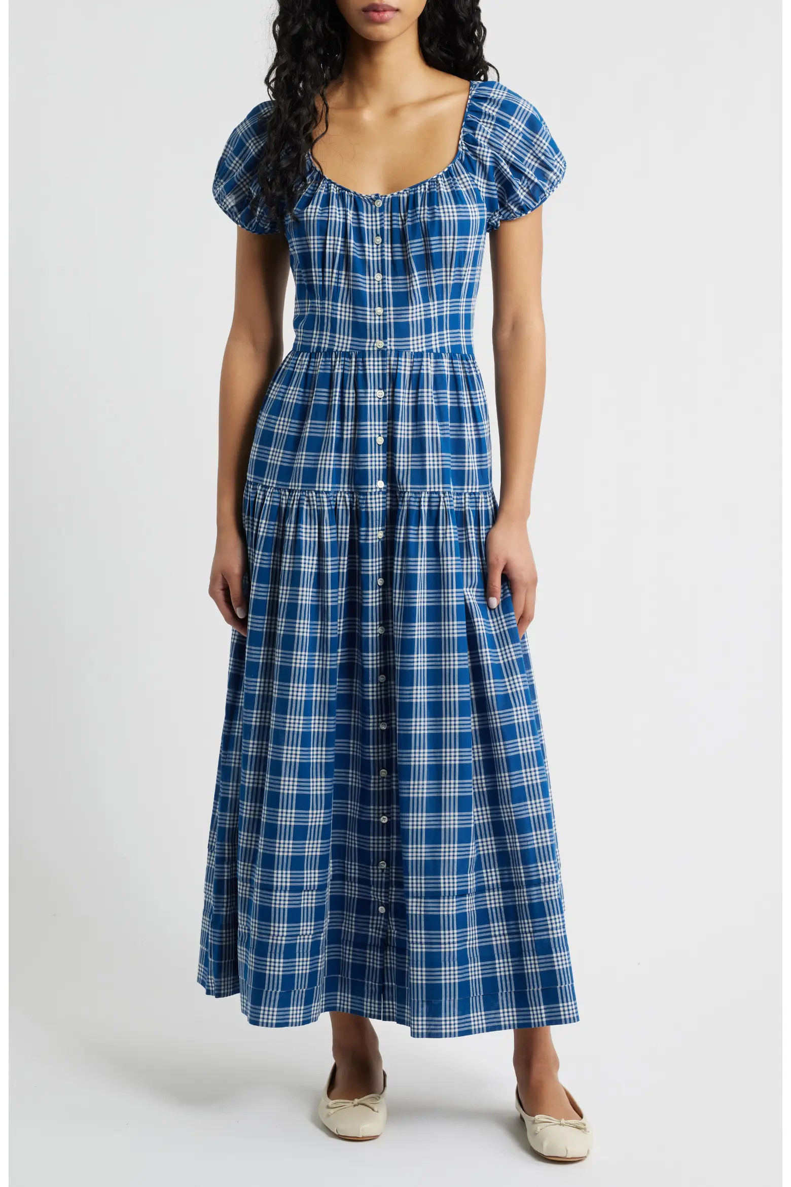 Valenne Plaid Tiered Organic Cotton Voile Dress (Women) | Nordstrom | Nordstrom