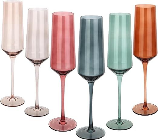Colored Champagne Flutes Set of 6, Large 8 Oz Hand Blown Crystal Glasses, Lead-Free Colorful Glas... | Amazon (US)