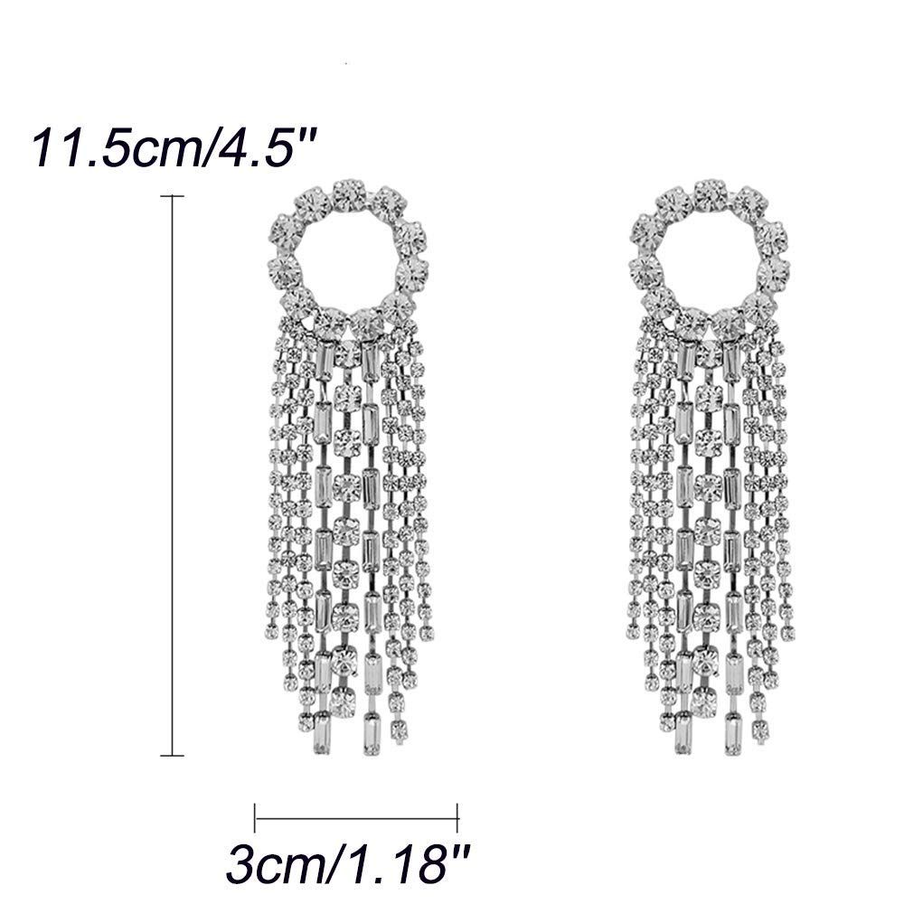 fxmimior Fashion Women Earrings Silver Tassel Full Rhinestones Ring Long Chain Drop Dangle Earrin... | Amazon (US)