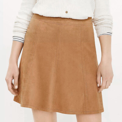 Loft Faux Suede Flippy Mini Skirt Size 6 Camel Brown Flare Side Zip Lined | eBay US