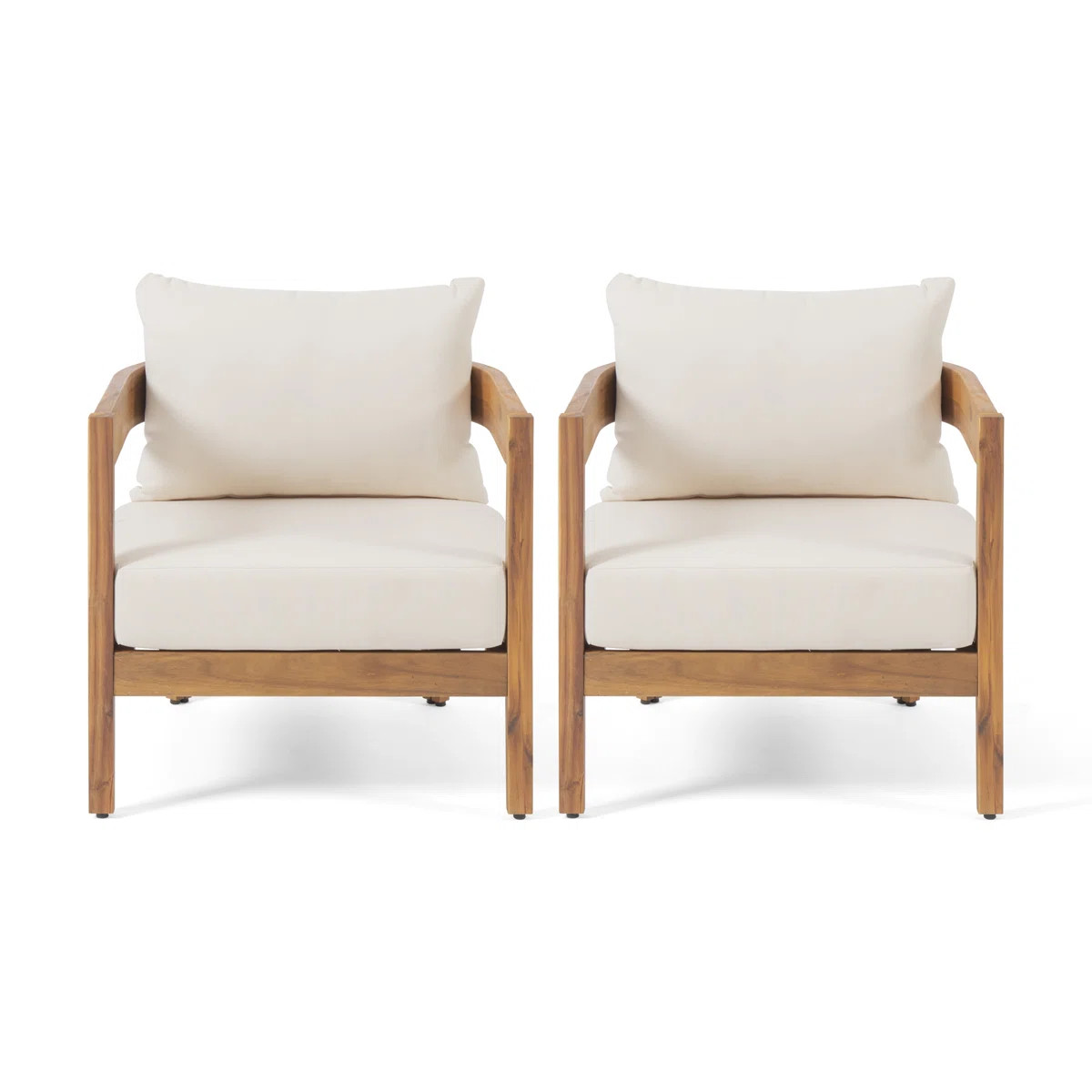 Lorene Outdoor Acacia Wood Club Chair with Cushions (Set of 2) | Wayfair North America