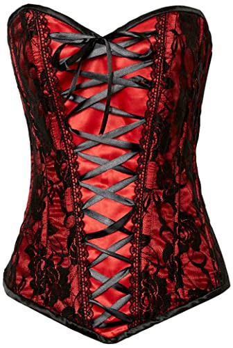 Lavish Red Lace-Up Over Bust Corset w/Black Lace (Medium) | Amazon (US)