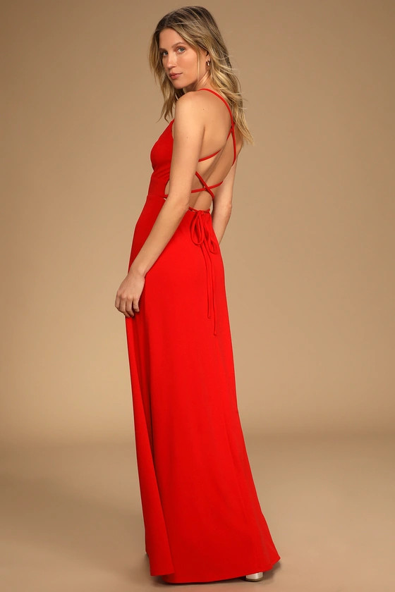 Be My Date Red Lace-Up Maxi Dress | Lulus