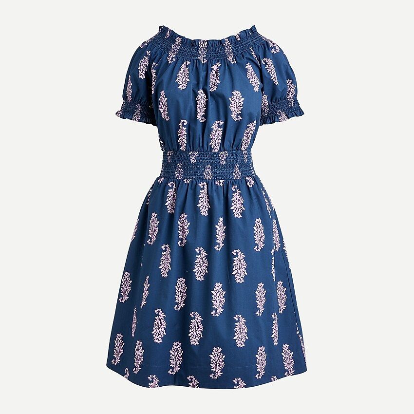 Smocked puff-sleeve cotton poplin dress in budding branch print | J.Crew US