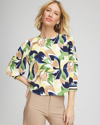 Women's Mod Blooms Matte Satin Pullover in Panna Cotta | Chico's | Chico's