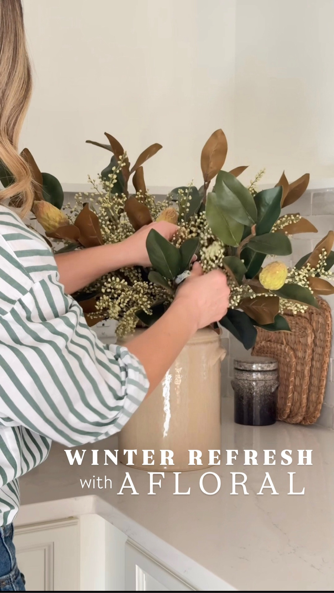 Winter Refresh | neutral decor | soft earth tones | kitchen counter decor | winter florals | winter stems | magnolia | afloral | crock | kitchen counter styling | use code “CREATOR” for 10% off 

#LTKFindsUnder50 #LTKFindsUnder100 #LTKHome