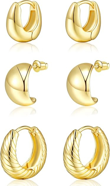 Adoyi 9 Pairs Gold Hoop Earrings Set for Womens Twisted Huggie Hoops Earrings 14K 18K Gold Plated... | Amazon (US)