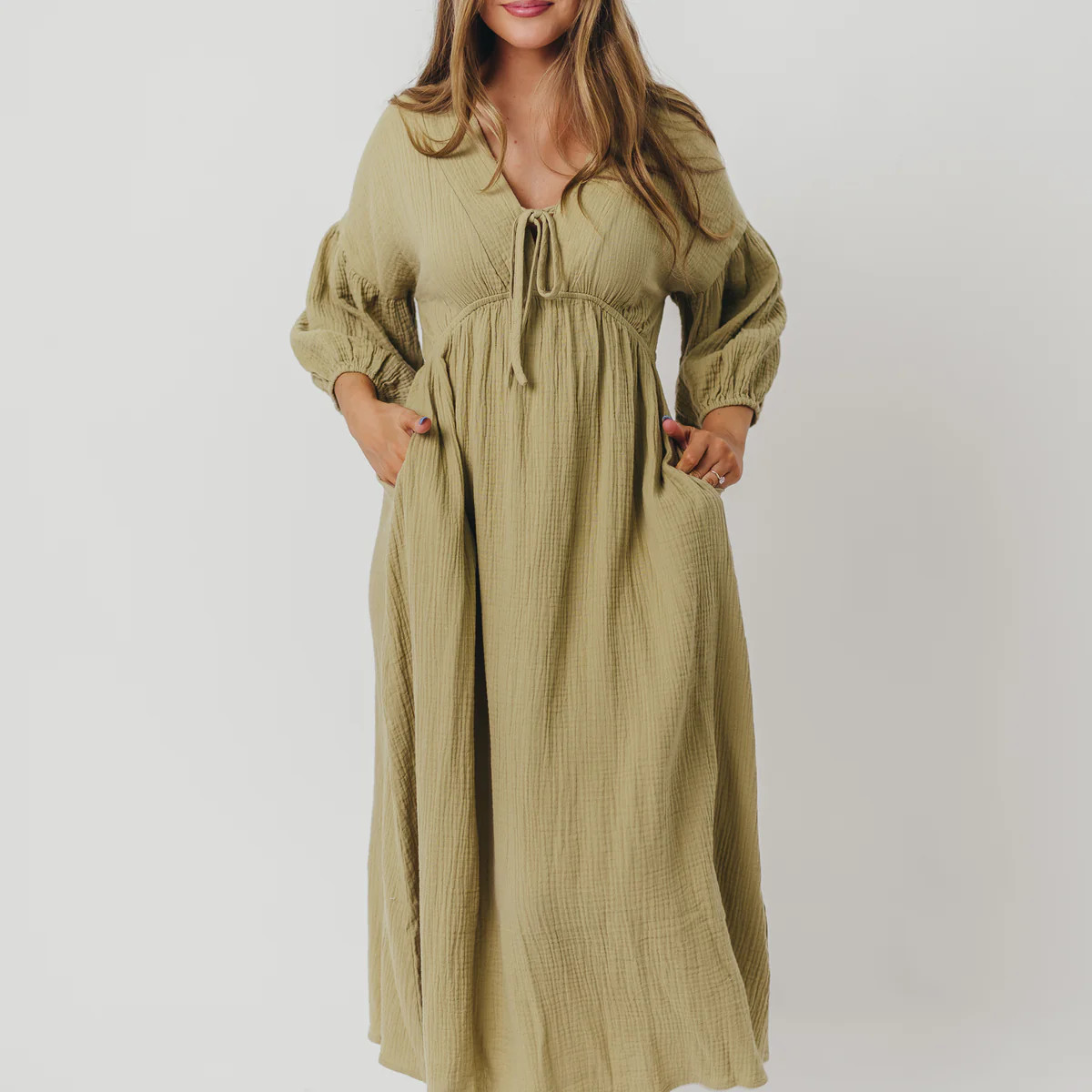 Hunter 100% Cotton Gauze Midi Dress in Thyme - Bump Friendly and Inclu | Worth Collective