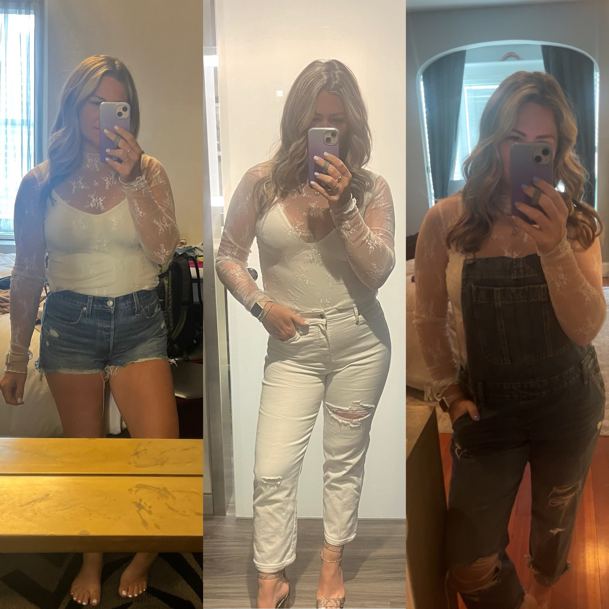 1 top multiple ways to wear! #lacelongsleeve #overalls #jeanshorts #allwhite 

#LTKSeasonal #LTKFindsUnder50 #LTKStyleTip