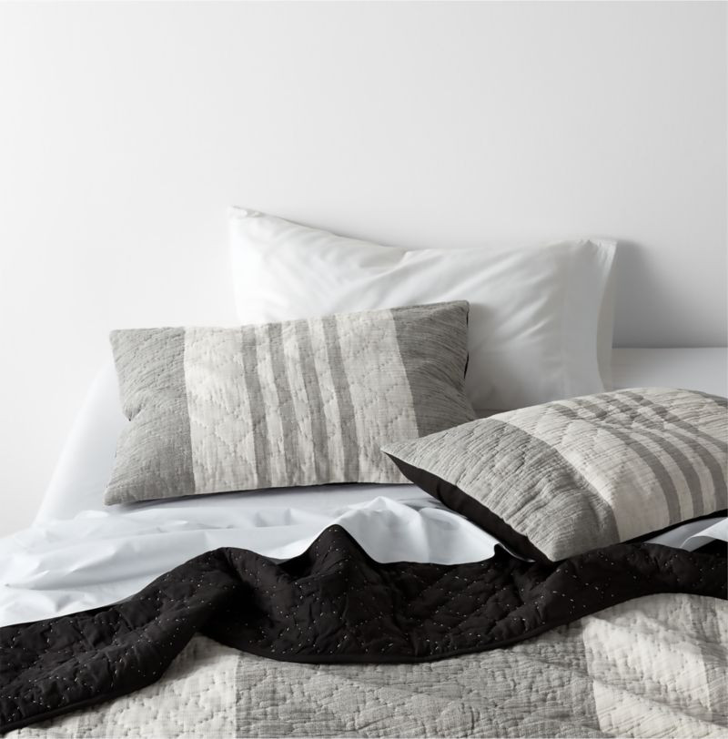 Laurentis Ink Black Crinkle Stripe Quilts and Pillow Shams | Crate & Barrel | Crate & Barrel