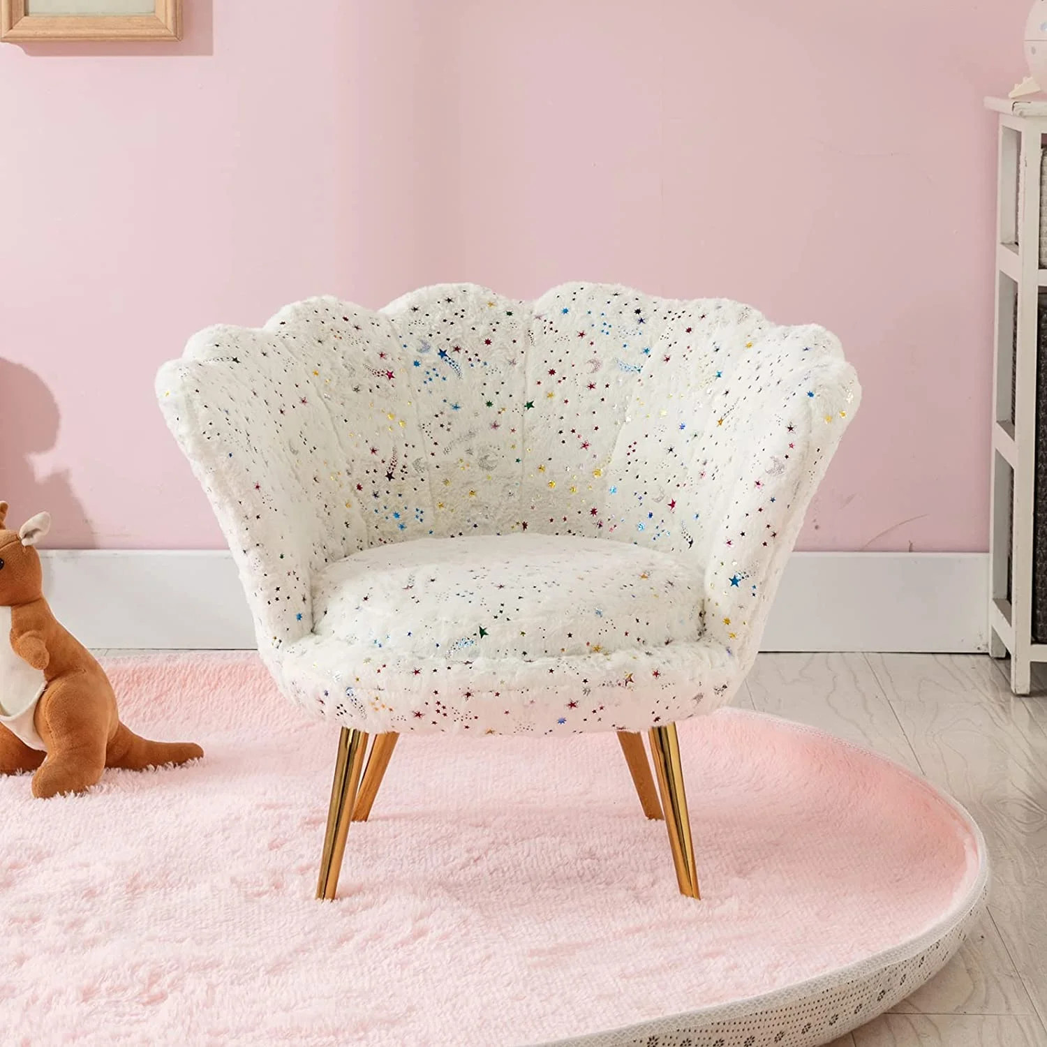 Modern Faux Fur Kids Sofa Chair with Gold Legs, 11.8" Height Seat, Children Upholstered Toddler C... | Walmart (US)