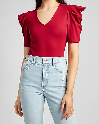 Puff Sleeve V-Neck Thong Bodysuit | Express