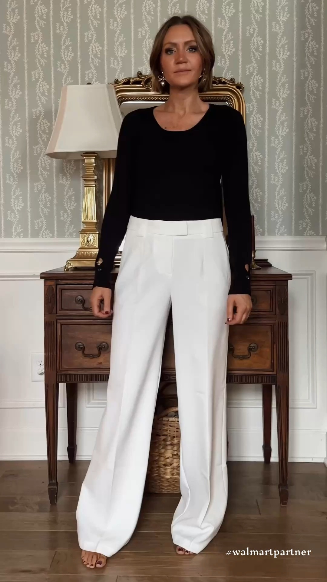 #walmartpartner Wearing the 4 in white pants but need to size down to the 2. They’re oversized so I suggest sizing down  
Small in ribbed body suit (black, brown, and burgundy)
Xs in black vest 
Xs in grey blazer 
Xs in striped button down
Xs in brown faux leather jacket 
#walmart #walmartfashion @walmart @walmartfashion 