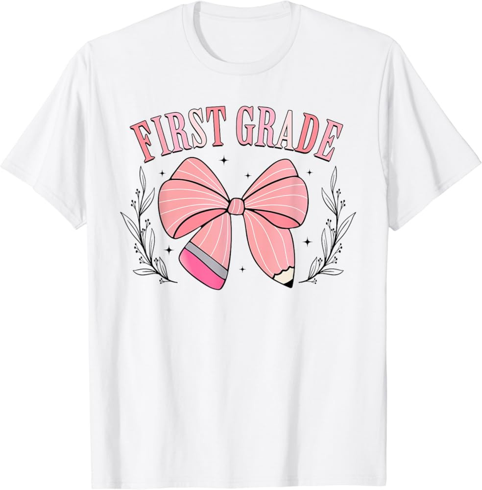 1st Grade Teacher Pencil Coquette Bow Back To School Teacher T-Shirt | Amazon (US)