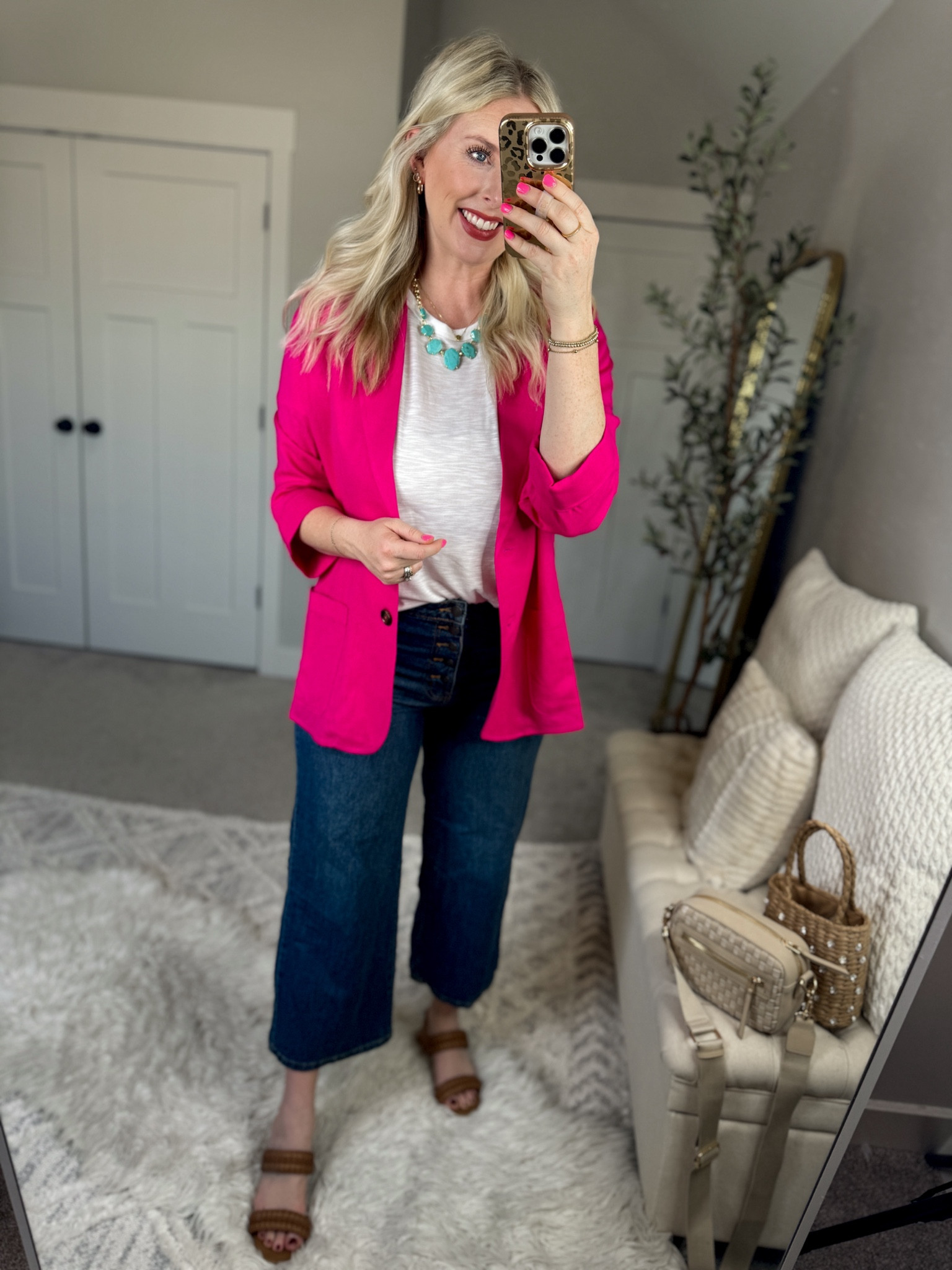 Daily try on, pink blazer, Walmart outfit, Walmart fashion, Walmart try on, cropped wide leg jeans 

Medium 

#LTKworkwear #LTKSeasonal #LTKfindsunder50