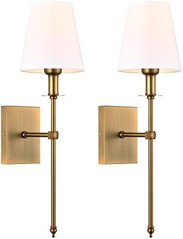 Passica Decor Modern Antique Brass Wall Sconce Set of Two, with Vertical Rod and White Fabric Fla... | Amazon (US)