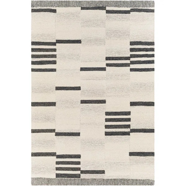 Uptown Geometric Handmade Tufted Wool Cream/Black Area Rug | Wayfair North America