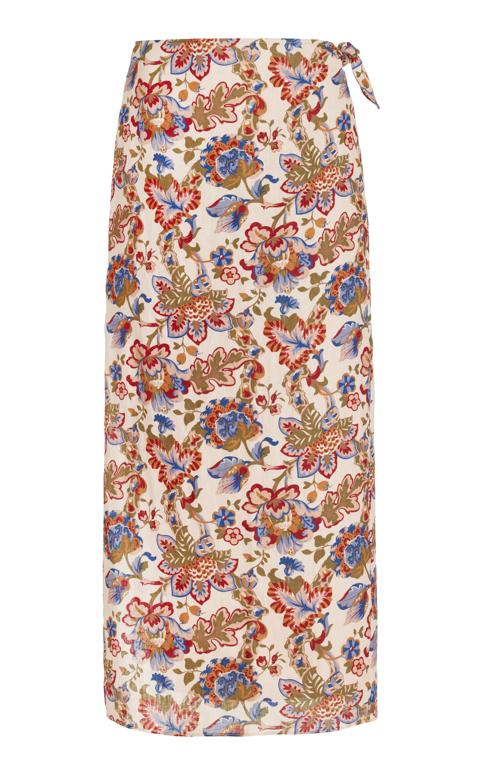Bettina Wrap-Effect Printed Linen Midi Skirt | Moda Operandi (Global)