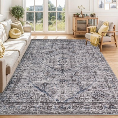 Vintage Boho Area Rug 9x12 for Living Room Bedroom, Soft Washable Low Pile Carpet with Non Slip Backing Neutral Taupe Brown Indoor Accent Rug | Target