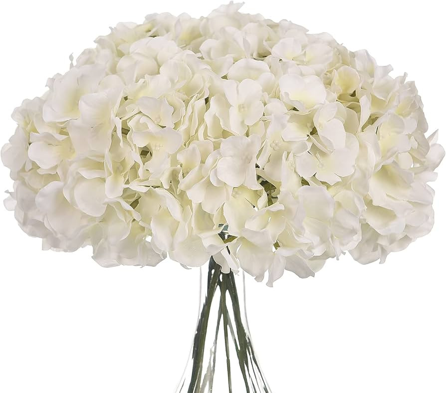 LUSHIDI 10PCS Silk Hydrangea Heads with Stems Artificial Flowers for Wedding Party Home Decor (Of... | Amazon (US)