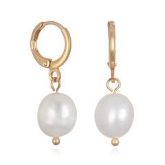 Mia Pearl Huggie Hoop Earrings | Sequin