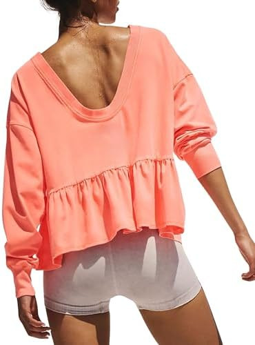 QIBABU Womens Open Back Workout Shirts Long Sleeve Peplum Top Lightweight Yoga Tunic Blouse Y2k O... | Amazon (US)