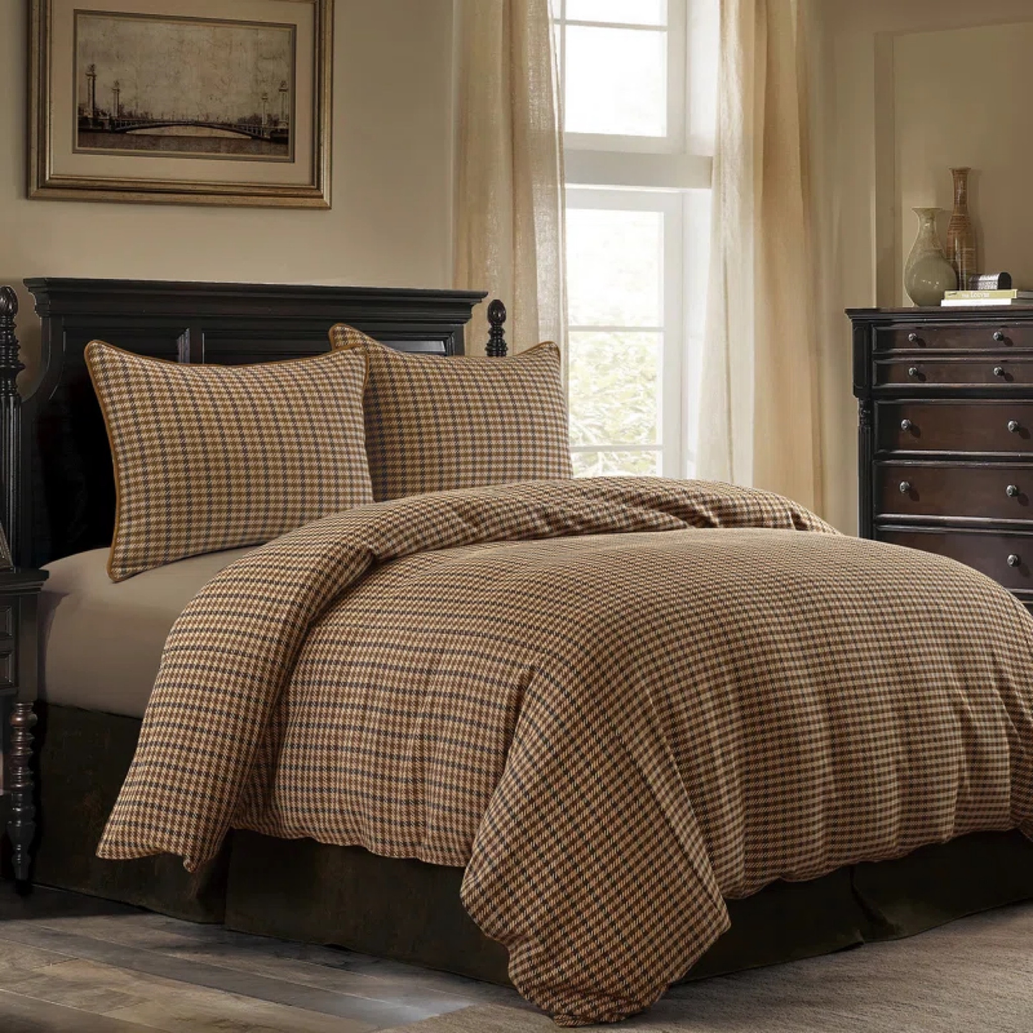 Bedding Sale- Clifton Brown Tweed Houndstooth Rustic Cabin Lodge Updated Classic Duvet Cover Set

#LTKSaleAlert #LTKHome