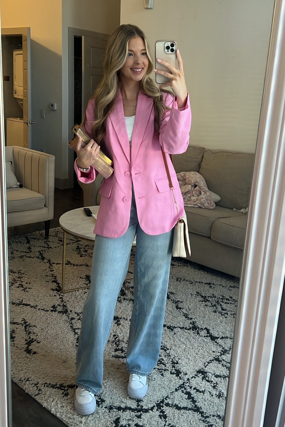 Pink oversized blazer pant suit business casual brunch outfit spring summer outfit Nike target jeans denim 

#LTKstyletip #LTKsalealert #LTKfindsunder50