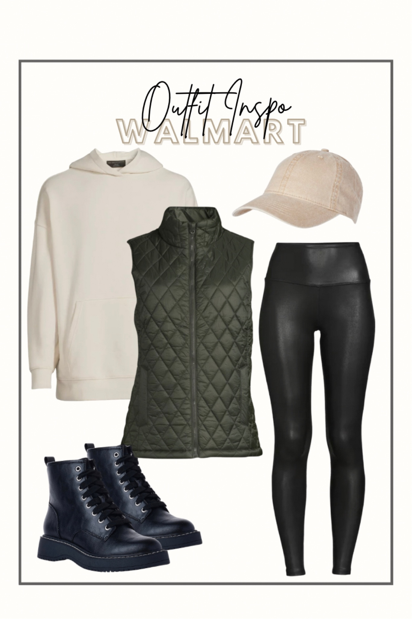 Fall casual outfit inspo.
Oversized Hoodie: XL
Leggings: Large
lightweight Puffer Vest: Large
Combat Boots: True to Size

@walmartfashion #walmartpartner #liketkit @shop.LTK 


#LTKSeasonal #LTKunder50 #LTKstyletip