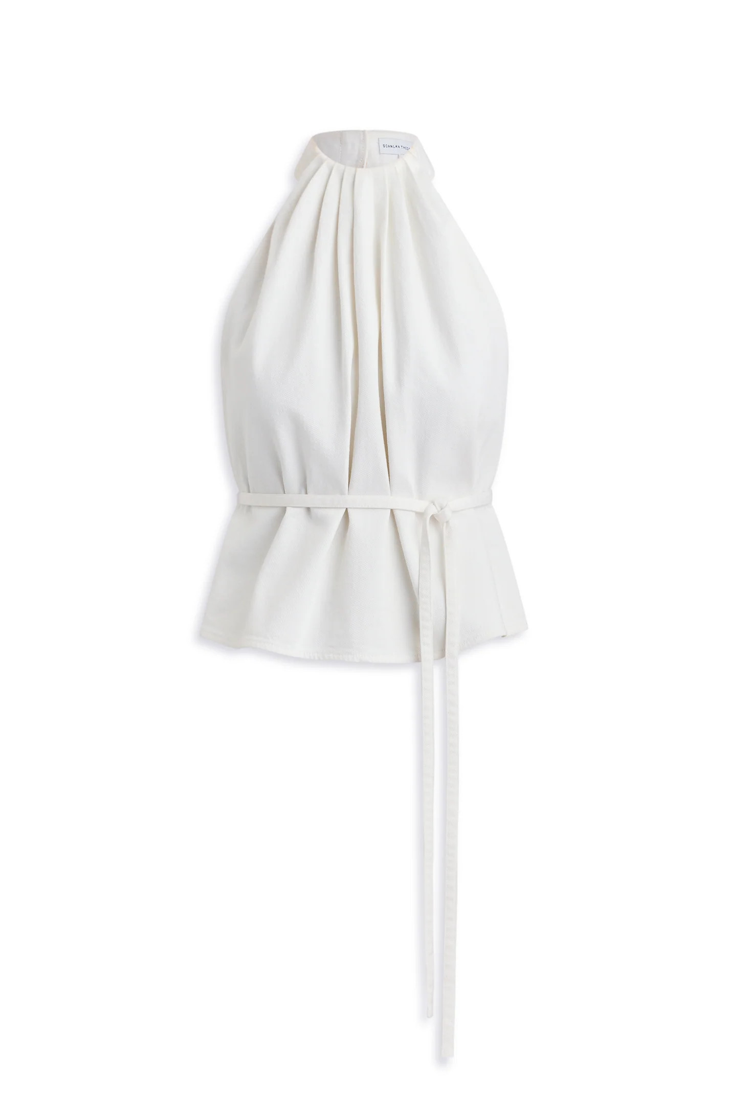 DENIM GATHER NECK TOP - WHITE - Scanlan Theodore | Scanlan Theodore