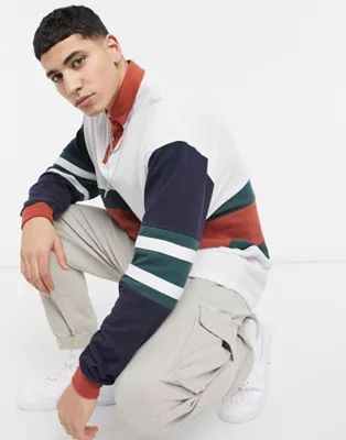 ASOS DESIGN oversized long sleeve rugby polo with color block | ASOS (Global)