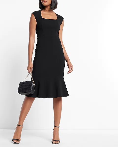 Square Neck Peplum Midi Sheath Dress | Express