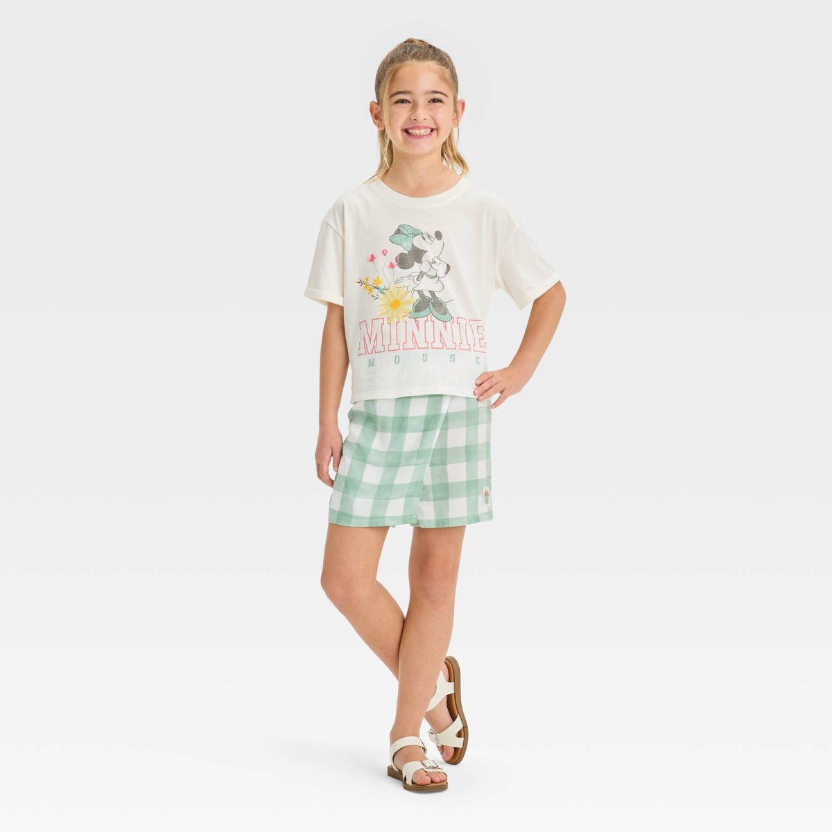 Girls' Minnie Mouse 2pc Top and Bottom Skirt Set - White/Green S | Target