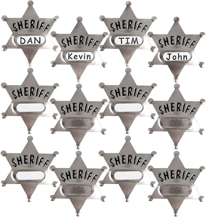 Metal Sheriff Badges - (Pack of 24) Silver Star Name Badges with Stickers for Personalized Names,... | Amazon (US)
