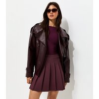 Women's Dark Burgundy Ponte Knife Pleat Mini Skirt New Look | New Look (UK)