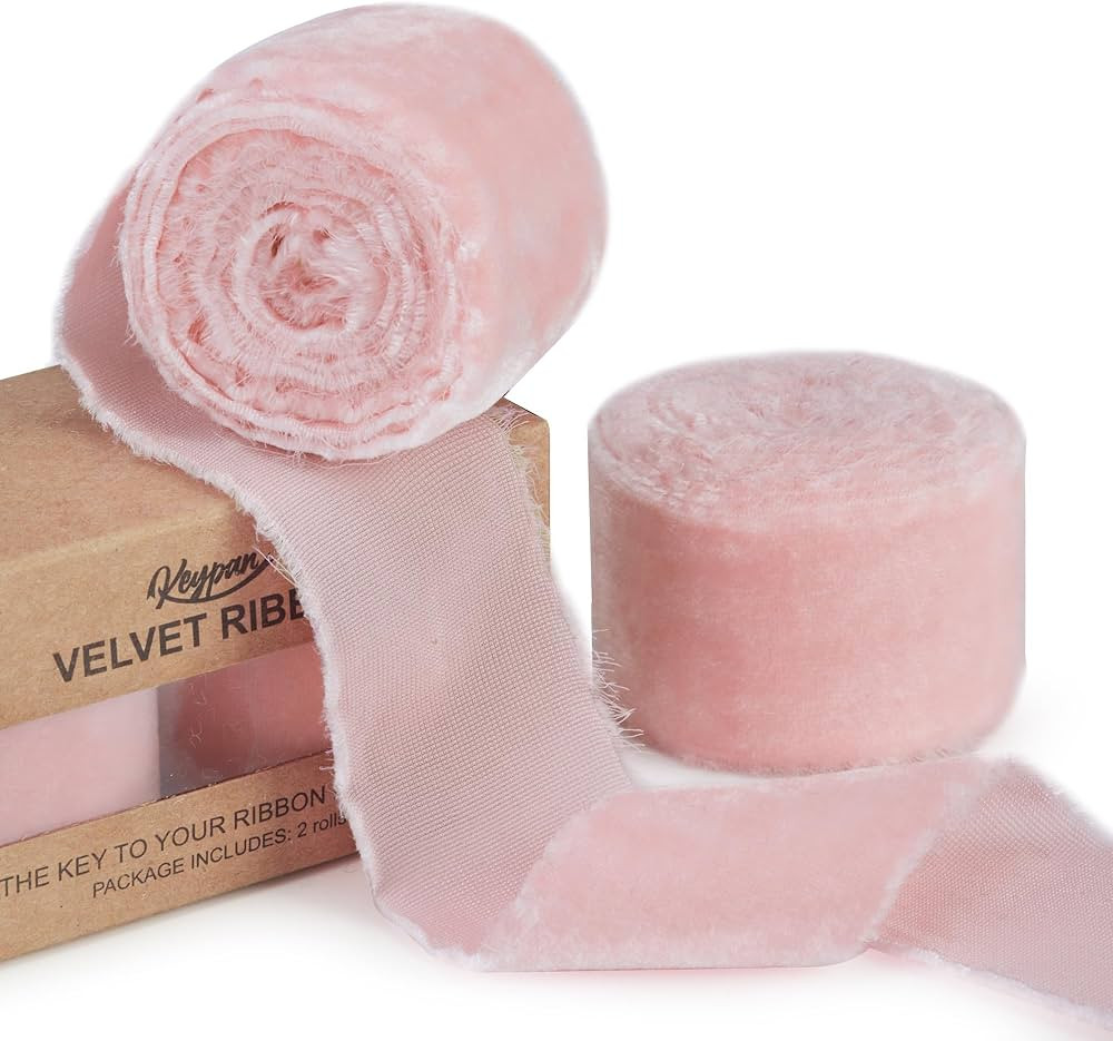 Dusty Pink Velvet Ribbon for Gift Wrapping 1-1/2 Inch Wide Handmade Fringe Fabric Ribbon for Chri... | Amazon (US)
