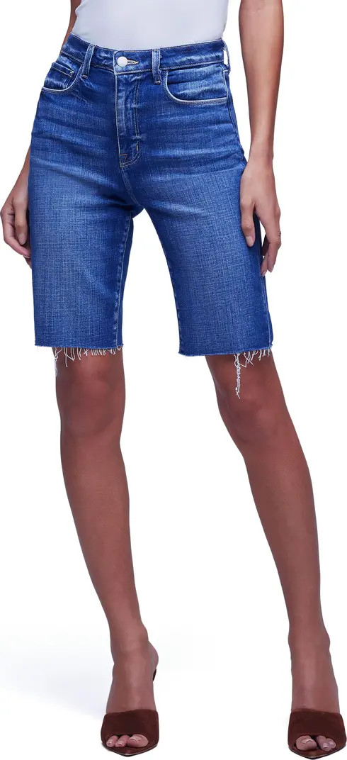 Cicely Raw Hem High Rise Bermuda Stretch Denim Shorts | Nordstrom