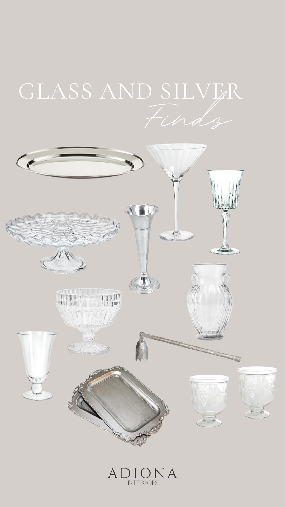 Silver and glass decor 

Amazon decor finds, budget decor, home decor, silver stray, glasses, wine glasses, glass vase, silver vase 

#LTKSeasonal #LTKSaleAlert #LTKHome