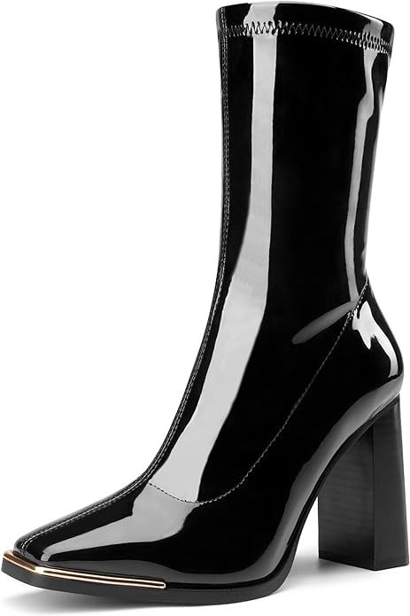 Amazon.com | DREAM PAIRS Women's Square Toe Gogo Boots Elastic Ankle Boots High Chunky Block Heel... | Amazon (US)