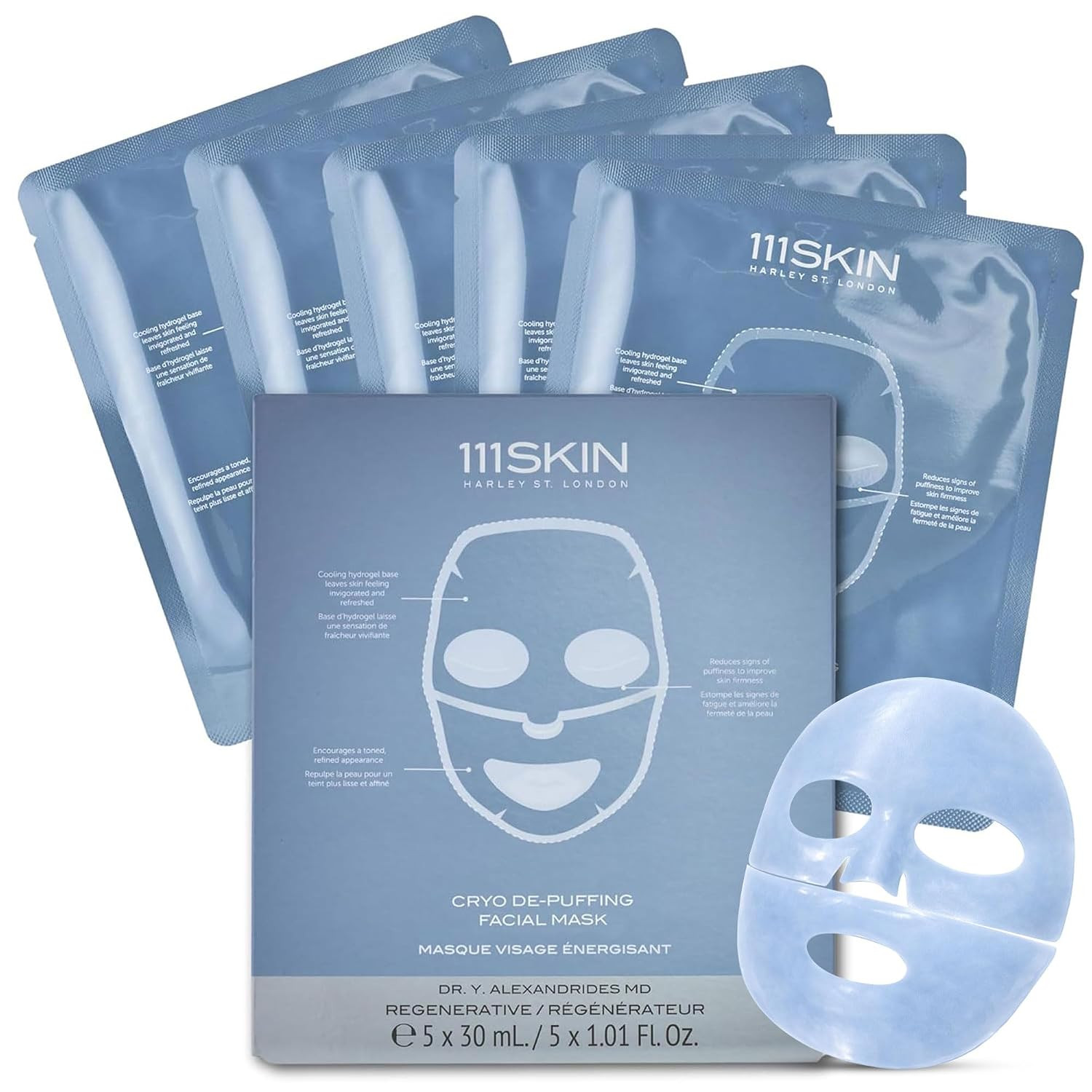 111SKIN Sub-Zero De-Puffing Energy Facial Mask | Fragrance Free | Tighten, De-Puff & Refresh | Peptides & Caffeine | Set of 5 (1 oz each) | Amazon (US)
