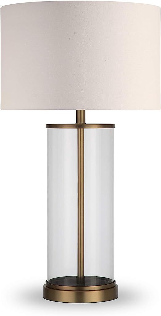 Henn&Hart 28" Tall Table Lamp with Fabric Shade in Antique Brass/White, Lamp, Desk Lamp for Home ... | Amazon (US)